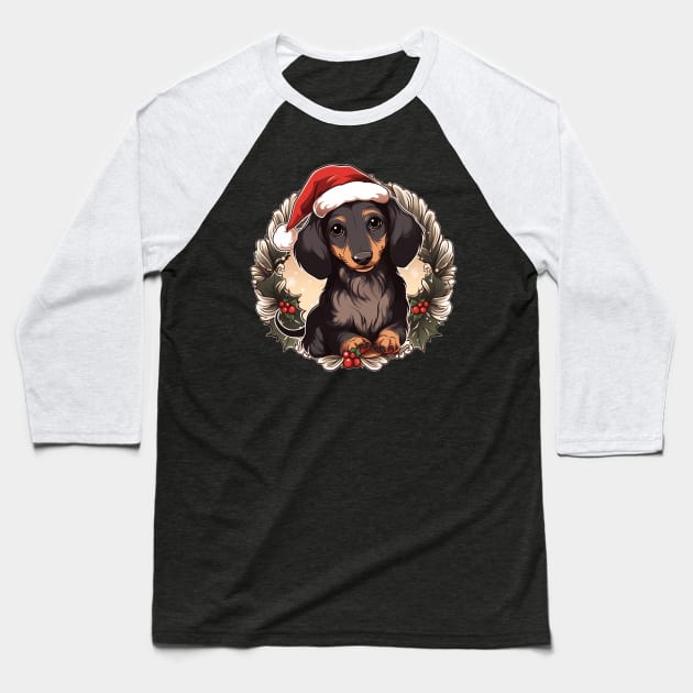 Dachshund Christmas Wreath Baseball T-Shirt by Seraphine